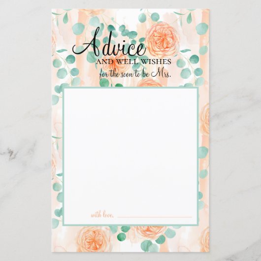 Carte de conseils pour la mariée aux fleurs de pêc (Devant)