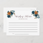 Carte de conseils pour mariage sarcelle et orange (Devant / Derrière)