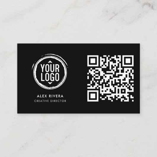 Carte de contact de code QR numérisable - noir et (Devant)
