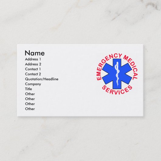 Carte de contact de SME EMT (Devant)