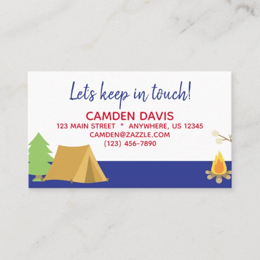 Carte de contact du camp d'été (Devant)