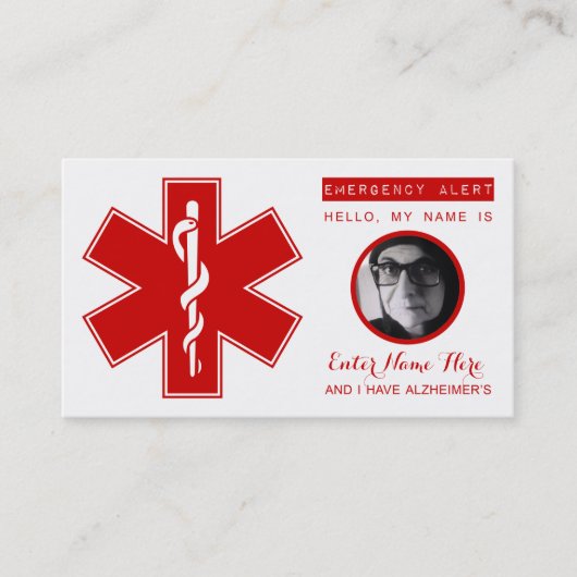 carte de contact d'urgence d'Alzheimers (Devant)