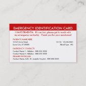 carte de contact d'urgence pour la démence (Dos)