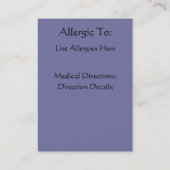 Carte de contact pour l'identification des allergi (Dos)