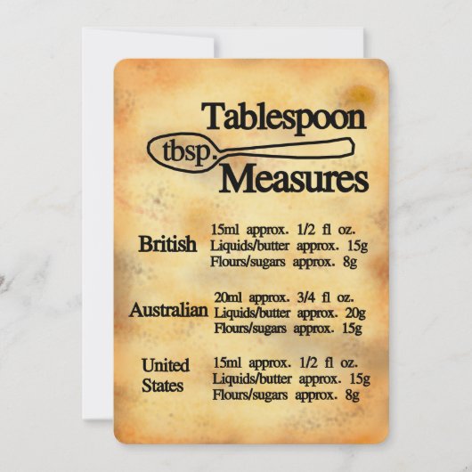 Carte de conversion de mesures de cuillère à soupe (Devant)