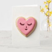 Carte de Cookie en Forme de Cœur Rose Doux (Fleur jaune)