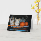 Carte de corgi citrouille Halloween (Fleur jaune)