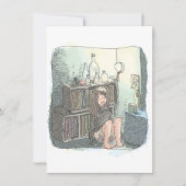 CARTE DE CORRESPONDANCE さなやにじ 薄明るい水色のお部屋の本棚のそばで座る素足の女性のイラスト (Devant)