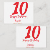 Carte De Correspondance 10e anniversaire ajouter nom date année rouge modè (Devant / Derrière)