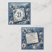 Carte De Correspondance 21e Anniversaire crème bleu fleur amande (Devant / Derrière)