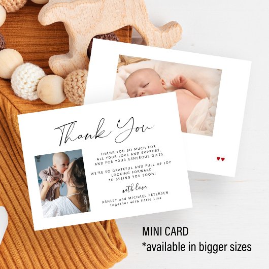Carte De Correspondance 2 photos de bébé simple élégant script merci