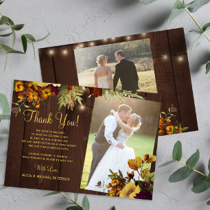 Carte De Correspondance 2 photos rustique automne mariage en bois fleuri m
