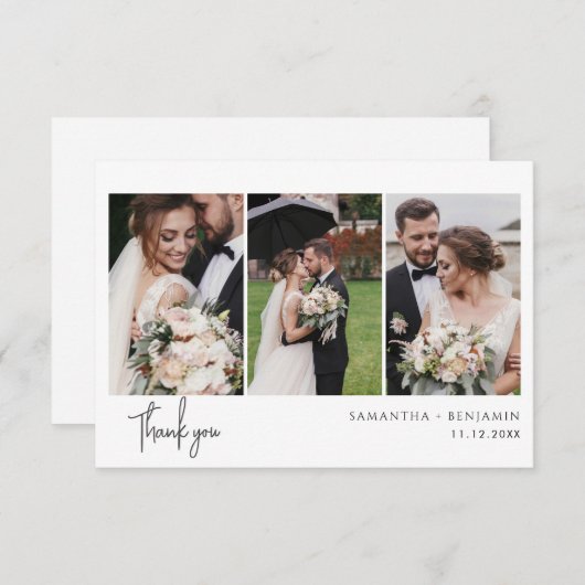 Carte De Correspondance 3 Photos Cursive Script Mariage Merci (Devant / Derrière)