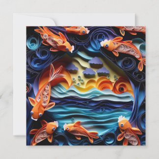 Carte De Correspondance 3D Illustration colorée du lac avec du koi poisson