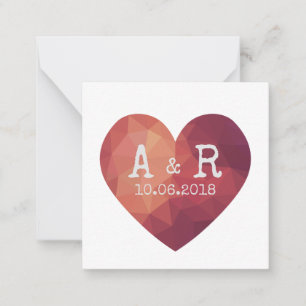 Carte De Correspondance 3d rouge couple monogrammes mariage date