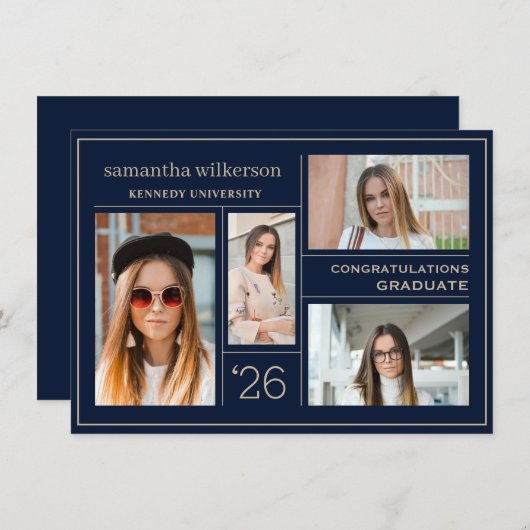 Carte De Correspondance 4 Collage de photos Félicitations Diplômé (Devant / Derrière)