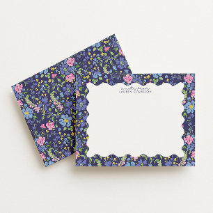 Carte de correspondance à cadre ondulé floral mari