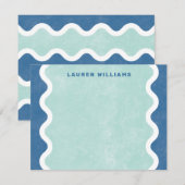Carte de correspondance à lignes ondulées - Bleu (Devant / Derrière)