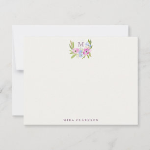 Carte de correspondance à monogramme floral pastel