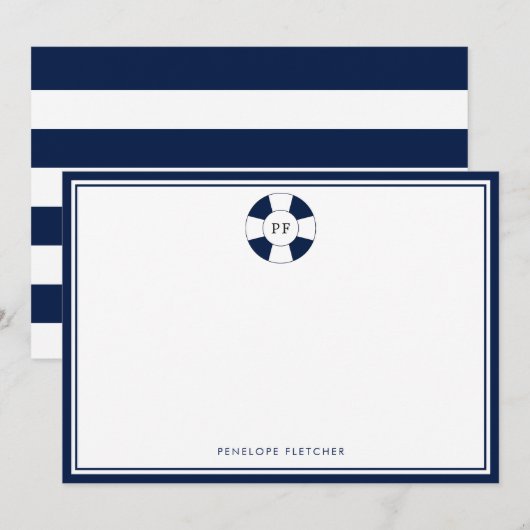 Carte de correspondance à monogramme rayé de marin (Devant / Derrière)
