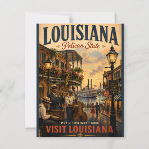 Carte De Correspondance Affiche de voyage vintage de Louisiane avec musici