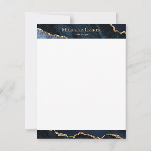 Carte De Correspondance Agate moderne Marine Blue Gold Geode (Devant)