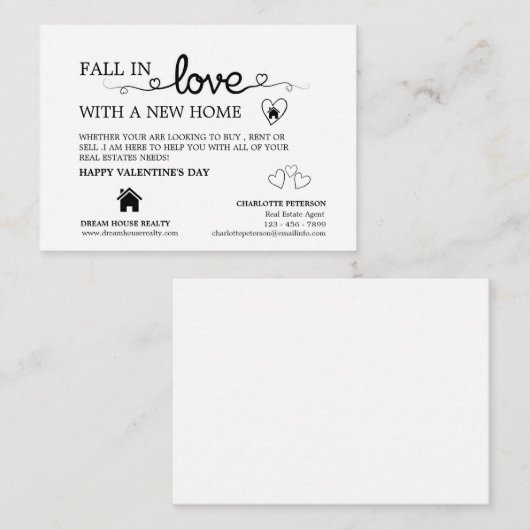 Carte De Correspondance Agent immobilier créatif Promotion Saint-Valentin (Devant / Derrière)