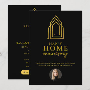 Carte De Correspondance Agent immobilier Happy Home Anniversaire Or