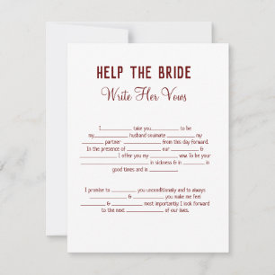 Carte De Correspondance aidez la mariée à écrire ses voeux jeu de douches