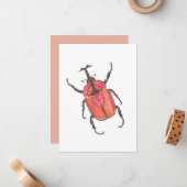 Carte De Correspondance Aimer Bug Rhinoceros Beetle Aquarelle Valentine (Devant/Arrière en situation)