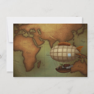 Carte De Correspondance Airship Flying Over Eastern Hemisphere Map