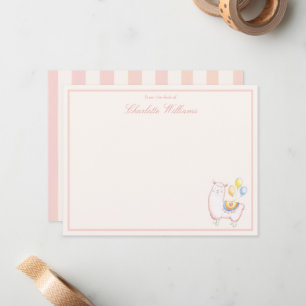 Carte De Correspondance Alpaca aquarelle girly avec ballon rose tendre