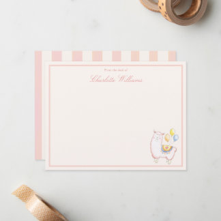 Carte De Correspondance Alpaca aquarelle girly avec ballon rose tendre