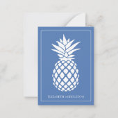 Carte De Correspondance Ananas blanc chic sur fond bleu (Devant)
