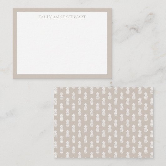 Carte De Correspondance Ananas blanc préppy sur beige (Devant / Derrière)