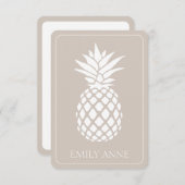 Carte De Correspondance Ananas blanc préppy sur beige (Devant / Derrière)