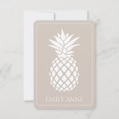 Carte De Correspondance Ananas blanc préppy sur beige (Devant)