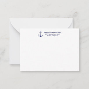 Carte De Correspondance Ancrage nautique bleu marine blanc coutume