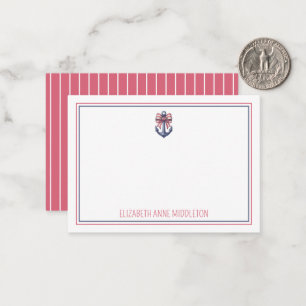 Carte De Correspondance Ancre bleu marine avec arc à rayures rouge et blan
