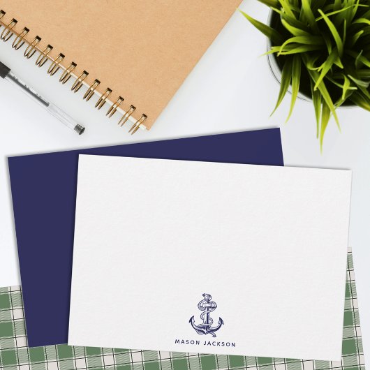 Carte De Correspondance Ancre Bleu Marine Thème Nautique
