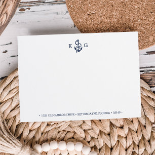 Carte De Correspondance Ancre nautique Monogramme Papier à lettres plat