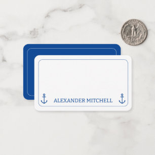 Carte De Correspondance Ancre Nautique Personnalisée Simple Bleu et Blanc