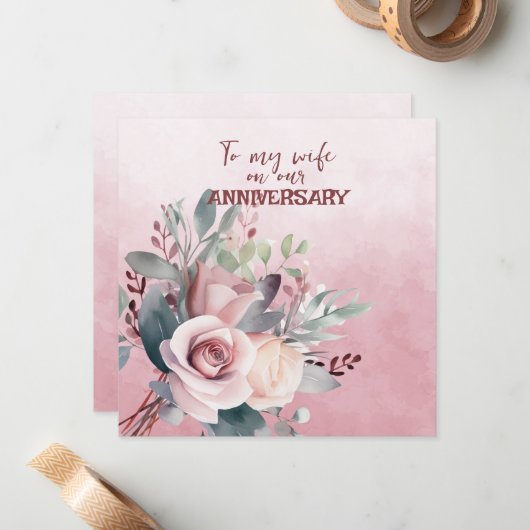 Carte De Correspondance Anniversaire de la femme rose Roses (Devant/Arrière en situation)