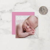 Carte De Correspondance Annonce de naissance simple rose Hello Baby Photo (Devant/Arrière en situation)