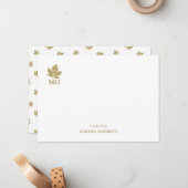 Carte De Correspondance Antique Feuille d'érable or personnalisé Monogramm (Devant/Arrière en situation)