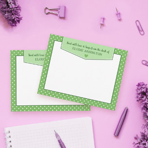 Carte De Correspondance Apple Green Coeur Pois Envoyé Avec Amour & Hugs