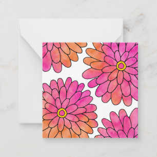 Carte De Correspondance Aquarelle Abstraite rose orange Zinnias