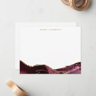 Carte De Correspondance Aquarelle Agate Bourgogne Rouge or Parties scintil