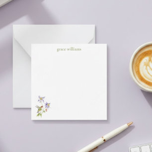 Carte De Correspondance Aquarelle Ancolie avec Papeterie Personnalisée Col