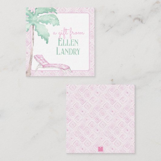 Carte De Correspondance Aquarelle Art déco Palm Beach Chaise Enceinte (Devant / Derrière)